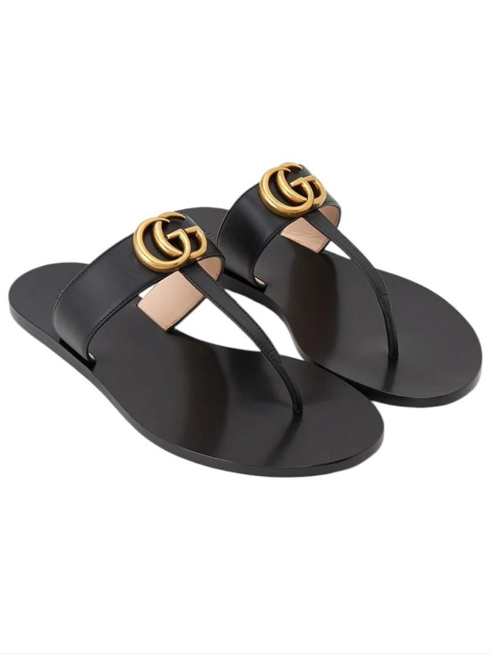 Gucci Calfskin GG Marmont Black Thong Sandals 37